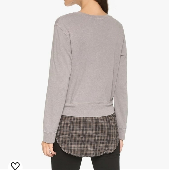 Monrow Women's French Plaid Double Layer Sweatshirt in Fawn Size Medium - Picture 3 of 12